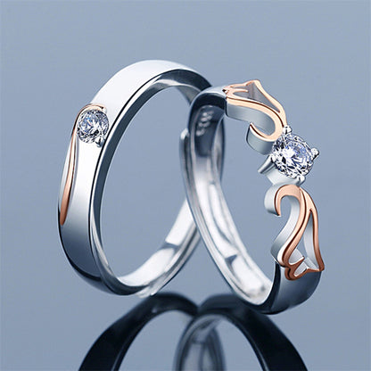 "Journey Together" Couple Rings - 925 Sterling Silver Two-Tone Adjustable Matching Set