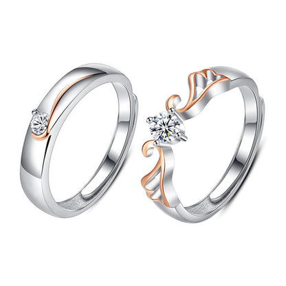 "Journey Together" Couple Rings - 925 Sterling Silver Two-Tone Adjustable Matching Set