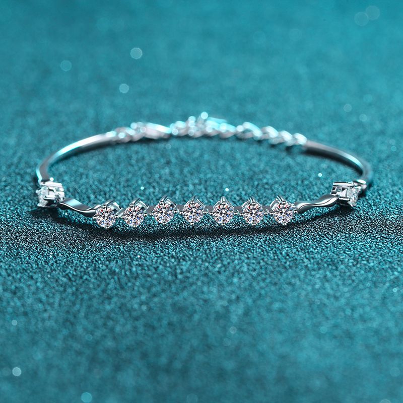 Korean Style 5-Layer Rhodium Plated Sterling Silver Bracelet - 1.35ct Moissanite with Chain & Letter Design
