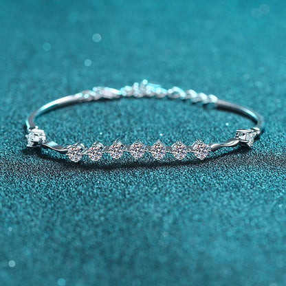 Korean Style 5-Layer Rhodium Plated Sterling Silver Bracelet - 1.35ct Moissanite with Chain & Letter Design