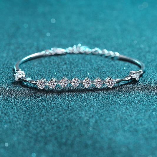 Korean Style 5-Layer Rhodium Plated Sterling Silver Bracelet - 1.35ct Moissanite with Chain & Letter Design