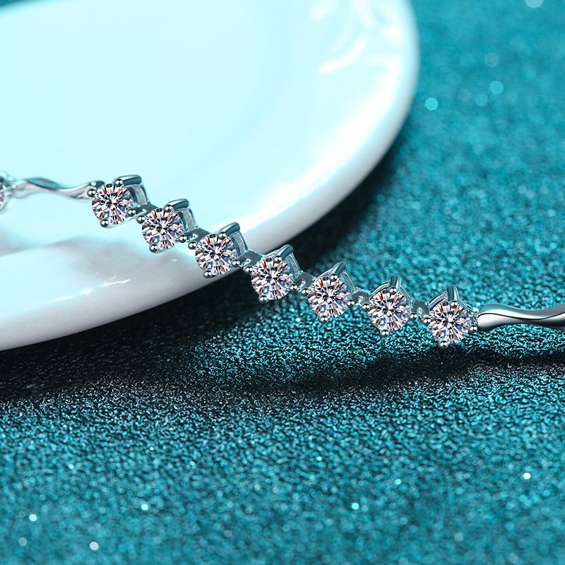 Korean Style 5-Layer Rhodium Plated Sterling Silver Bracelet - 1.35ct Moissanite with Chain & Letter Design