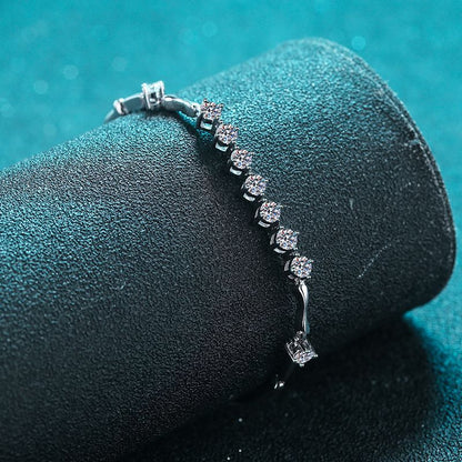 Korean Style 5-Layer Rhodium Plated Sterling Silver Bracelet - 1.35ct Moissanite with Chain & Letter Design