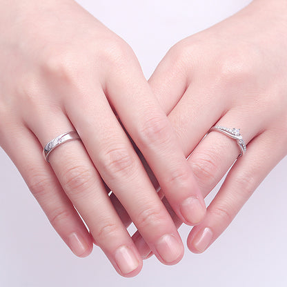 Korean Style 925 Sterling Silver Couple Rings - Adjustable Open-End Matching Set with Zircon Accents