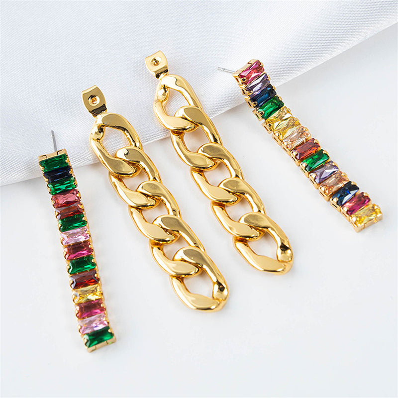 Korean Style Geometric Hoop Earrings with White/Color Zircon - Gold Plated Fresh Sweet Style
