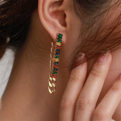 Korean Style Geometric Hoop Earrings with White/Color Zircon - Gold Plated Fresh Sweet Style