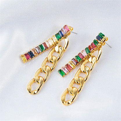 Korean Style Geometric Hoop Earrings with White/Color Zircon - Gold Plated Fresh Sweet Style