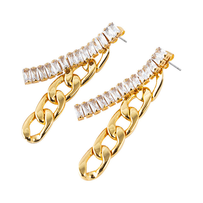 Korean Style Geometric Hoop Earrings with White/Color Zircon - Gold Plated Fresh Sweet Style