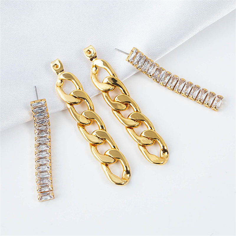 Korean Style Geometric Hoop Earrings with White/Color Zircon - Gold Plated Fresh Sweet Style