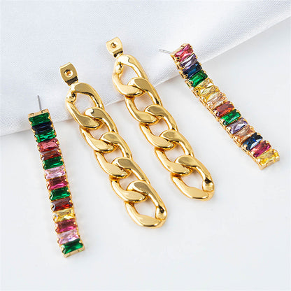 Korean Style Geometric Hoop Earrings with White/Color Zircon - Gold Plated Fresh Sweet Style
