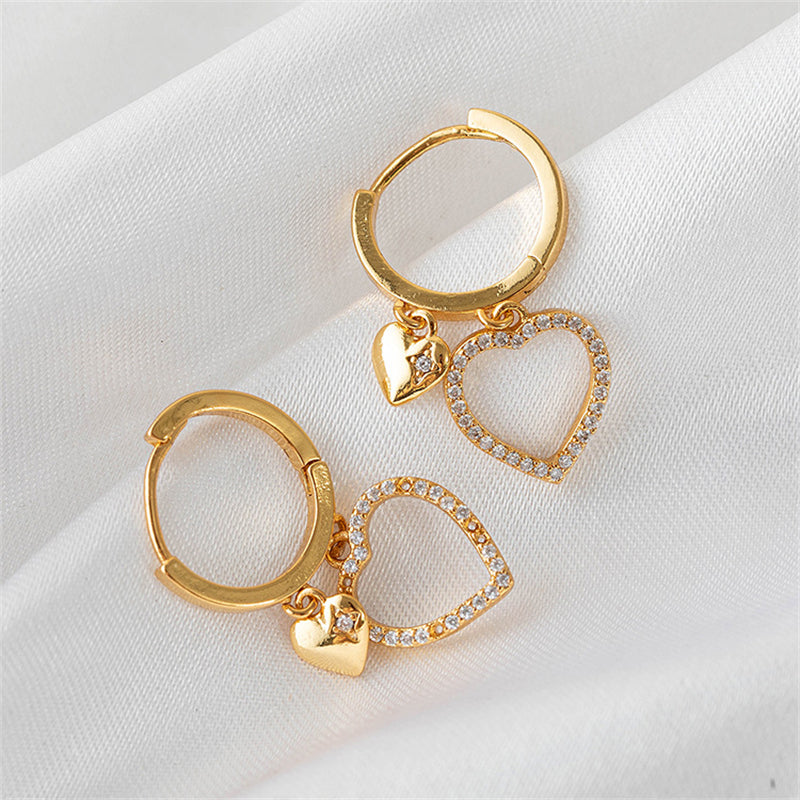 Korean Style Heart Shape Gold Plated Earrings with Crystal - Sweet Minimalist Dainty Earrings for Women