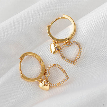 Korean Style Heart Shape Gold Plated Earrings with Crystal - Sweet Minimalist Dainty Earrings for Women