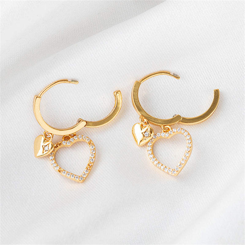 Korean Style Heart Shape Gold Plated Earrings with Crystal - Sweet Minimalist Dainty Earrings for Women