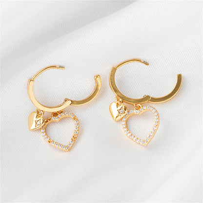 Korean Style Heart Shape Gold Plated Earrings with Crystal - Sweet Minimalist Dainty Earrings for Women