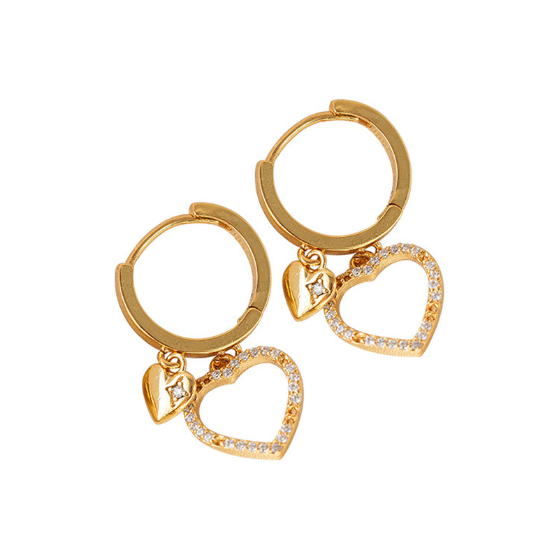 Korean Style Heart Shape Gold Plated Earrings with Crystal - Sweet Minimalist Dainty Earrings for Women