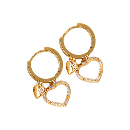 Korean Style Heart Shape Gold Plated Earrings with Crystal - Sweet Minimalist Dainty Earrings for Women