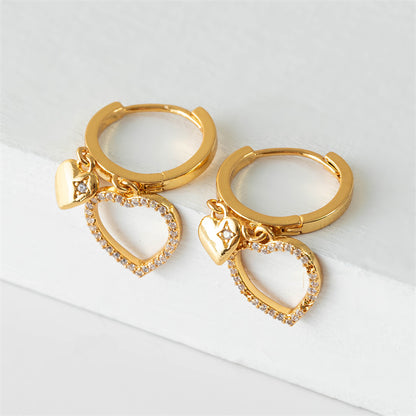Korean Style Heart Shape Gold Plated Earrings with Crystal - Sweet Minimalist Dainty Earrings for Women