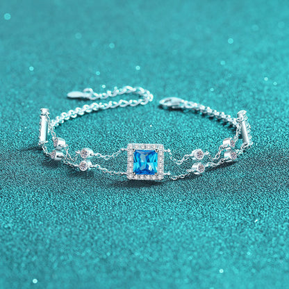 Korean Style Natural Elements Bracelet with 1ct Moissanite & 5.5mm Zircon, Shell and Wave Designs, 5-Layer Rhodium Plating