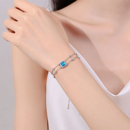 Korean Style Natural Elements Bracelet with 1ct Moissanite & 5.5mm Zircon, Shell and Wave Designs, 5-Layer Rhodium Plating
