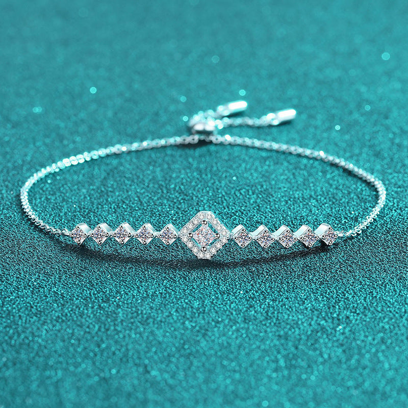 Korean Style Sterling Silver Bracelet with 0.7ct Moissanite, Auspicious Symbols and Animal Charms, 5-Layer Rhodium Plating