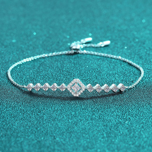 Korean Style Sterling Silver Bracelet with 0.7ct Moissanite, Auspicious Symbols and Animal Charms, 5-Layer Rhodium Plating