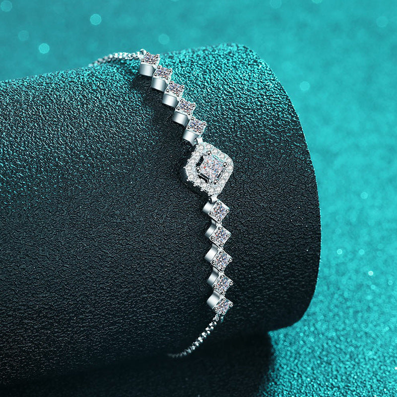 Korean Style Sterling Silver Bracelet with 0.7ct Moissanite, Auspicious Symbols and Animal Charms, 5-Layer Rhodium Plating