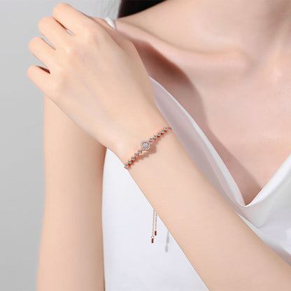 Korean Style Sterling Silver Bracelet with 0.7ct Moissanite, Auspicious Symbols and Animal Charms, 5-Layer Rhodium Plating
