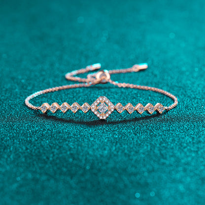 Korean Style Sterling Silver Bracelet with 0.7ct Moissanite, Auspicious Symbols and Animal Charms, 5-Layer Rhodium Plating