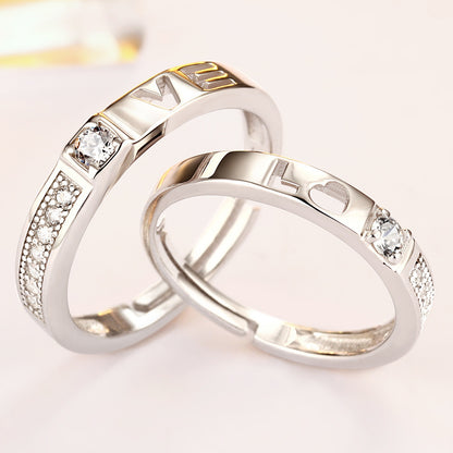 LOVE Cutout Couple Rings - 925 Sterling Silver Openwork Matching Set with Zircon Accents