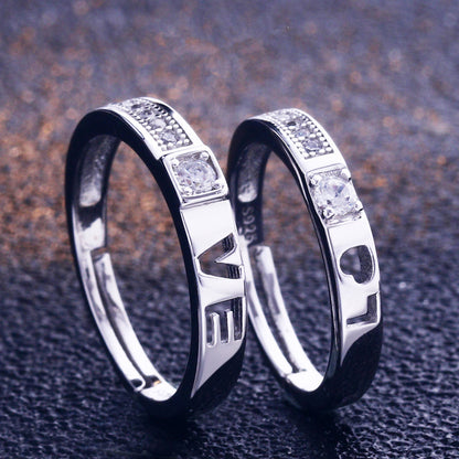 LOVE Cutout Couple Rings - 925 Sterling Silver Openwork Matching Set with Zircon Accents