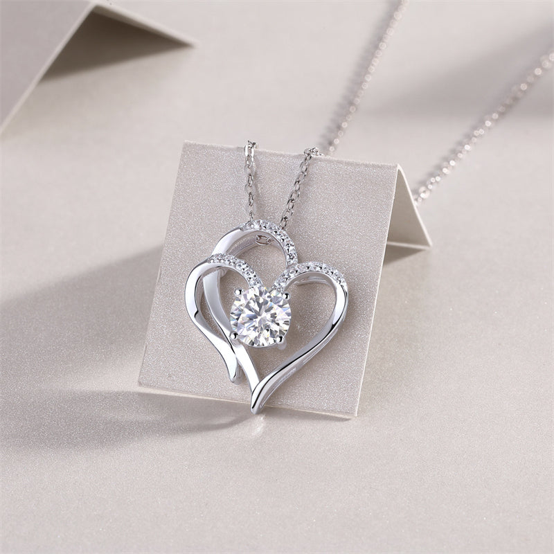 Layered Geometric Pendant Necklace with 1 Carat Moissanite