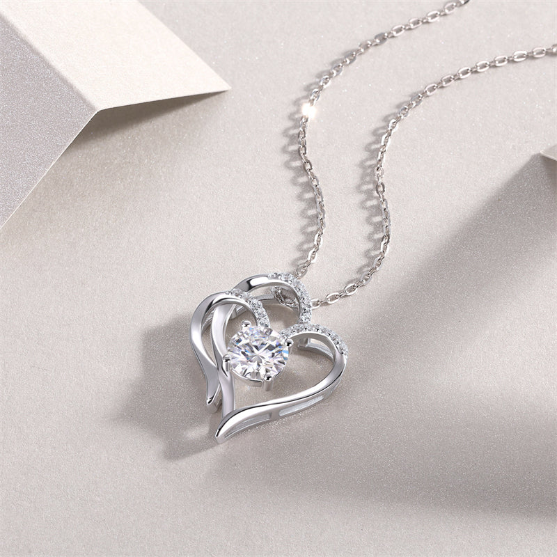 Layered Geometric Pendant Necklace with 1 Carat Moissanite