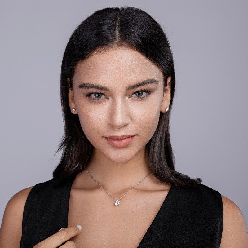 Layered Geometric Pendant Necklace with 1 to 3 Carat Moissanite