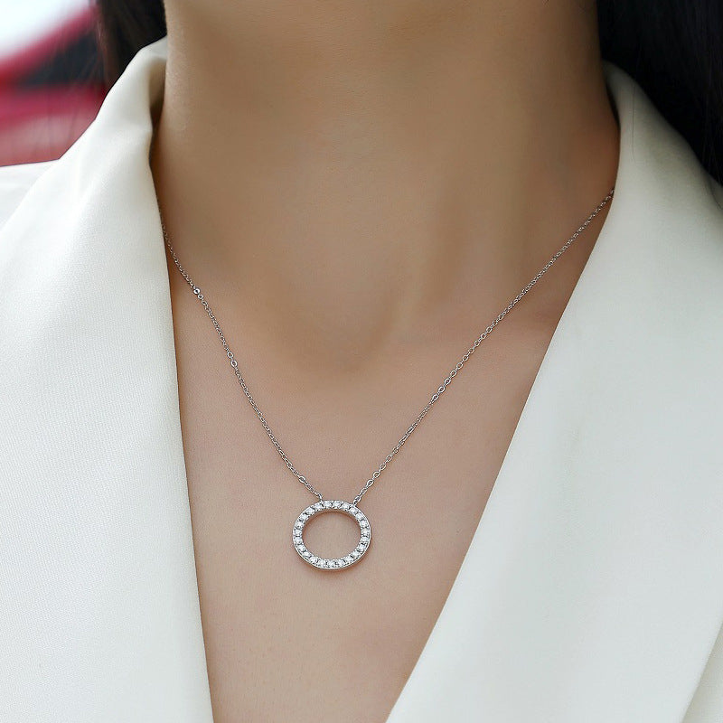 Layered Geometric Pendant Necklace with 23 Moissanite Stones
