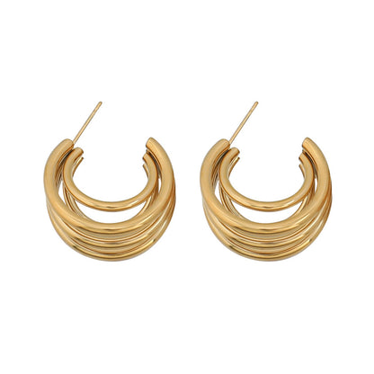Layered Geometric Ring Earrings in Gold - Multi-layer Irregular Fashion Stud Earrings for Women