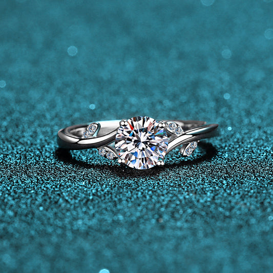 Leaf Clutch Solitaire Moissanite Ring - 925 Sterling Silver Floral Inspired Ring for Women