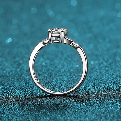 Leaf Clutch Solitaire Moissanite Ring - 925 Sterling Silver Floral Inspired Ring for Women