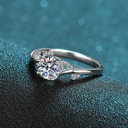 Leaf Clutch Solitaire Moissanite Ring - 925 Sterling Silver Floral Inspired Ring for Women