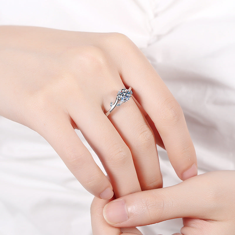 Leaf Clutch Solitaire Moissanite Ring - 925 Sterling Silver Floral Inspired Ring for Women