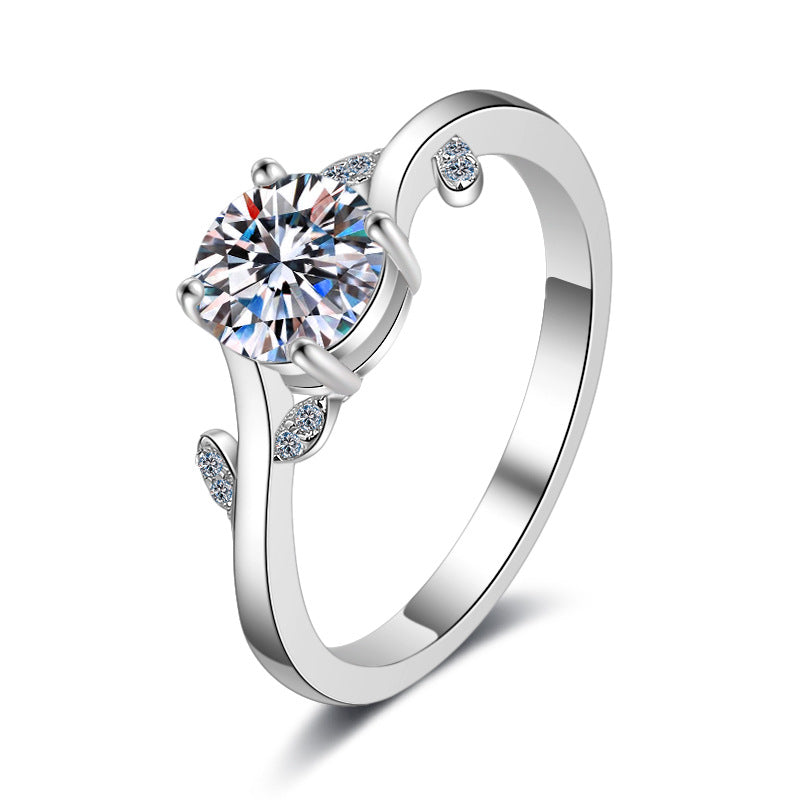 Leaf Clutch Solitaire Moissanite Ring - 925 Sterling Silver Floral Inspired Ring for Women