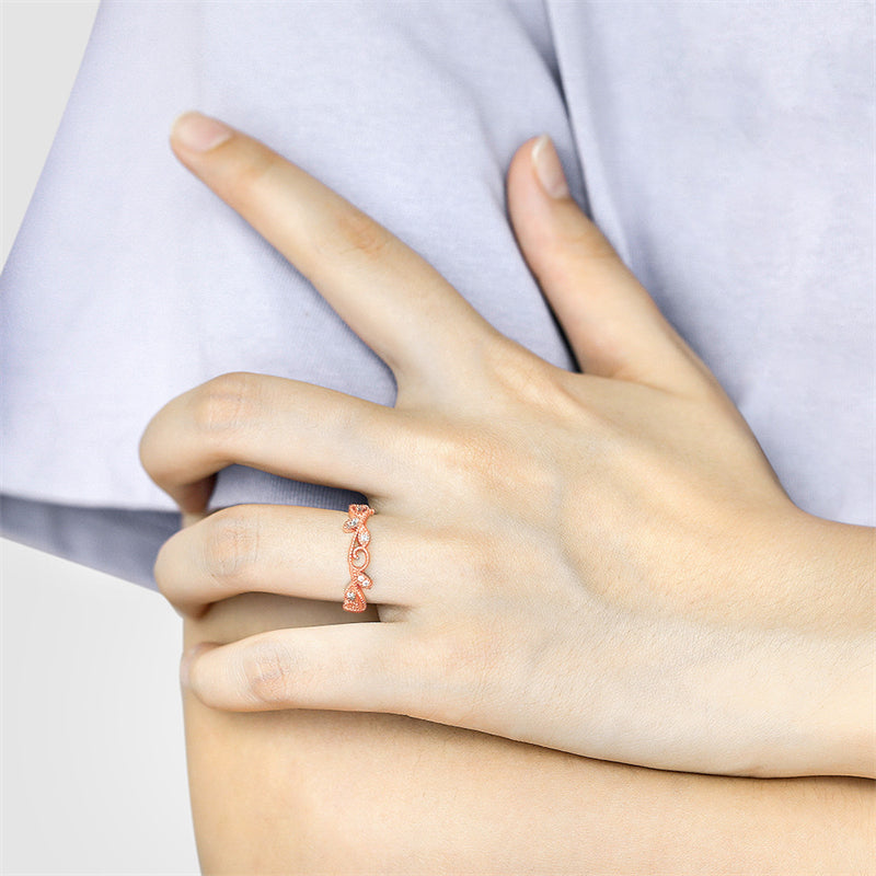 Leaf Motif 925 Silver Ring - Nature-Inspired Zirconia Band in Three Finishes