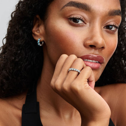 Sterling Silver Light Blue Hoop Earrings