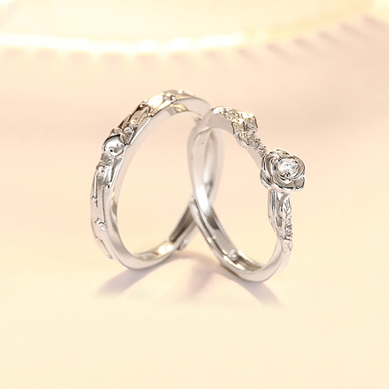 "Little Prince & Rose" 925 Sterling Silver Couple Rings - Premium Adjustable Matching Set