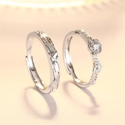 "Little Prince & Rose" 925 Sterling Silver Couple Rings - Premium Adjustable Matching Set