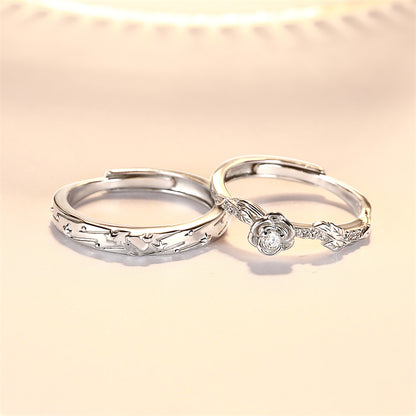 "Little Prince & Rose" 925 Sterling Silver Couple Rings - Premium Adjustable Matching Set