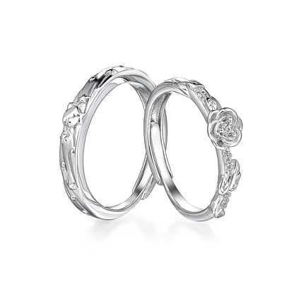 "Little Prince & Rose" 925 Sterling Silver Couple Rings - Premium Adjustable Matching Set