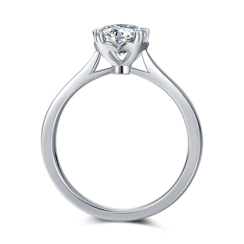 Lotus Flower Moissanite Ring - 925 Sterling Silver Floral Inspired Engagement Jewelry