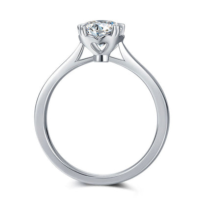 Lotus Flower Moissanite Ring - 925 Sterling Silver Floral Inspired Engagement Jewelry