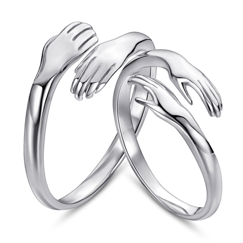 Love Embrace Couple Rings - 925 Sterling Silver Korean-Style Adjustable Matching Set