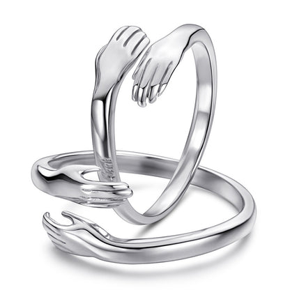 Love Embrace Couple Rings - 925 Sterling Silver Korean-Style Adjustable Matching Set